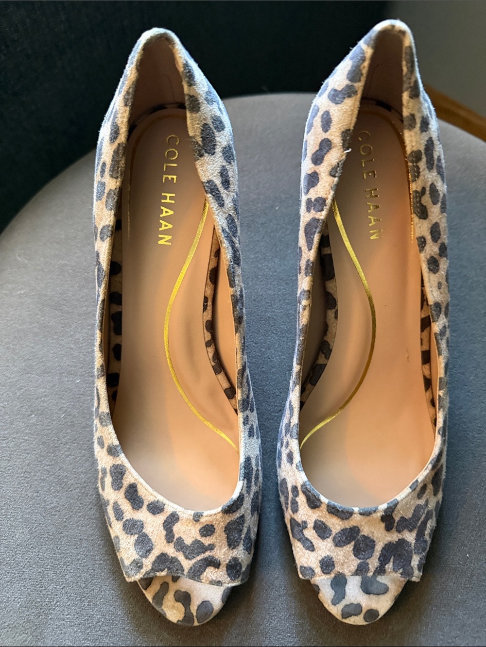 Cole Haan Drado Leopard Print Peep-Toe Heel Womens 8 Leather Work Fall - Picture 2 of 11